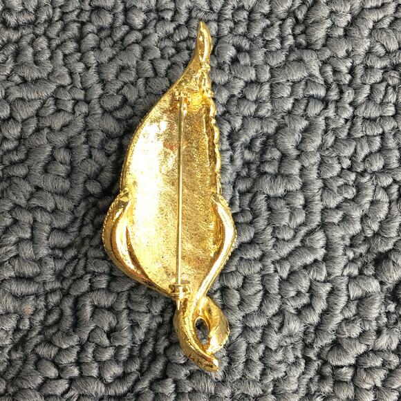 Vintage Gold Tone 2 1/2" Feather Wing Pin Brooch with Rhinestones - Picture 2 of 10